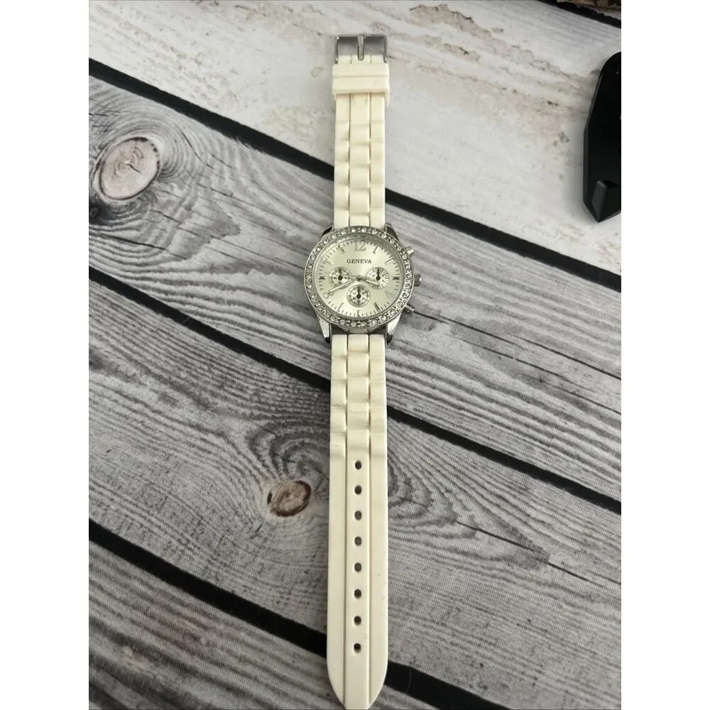 Geneva Silver Tone White Band Women’s Quartz Watch